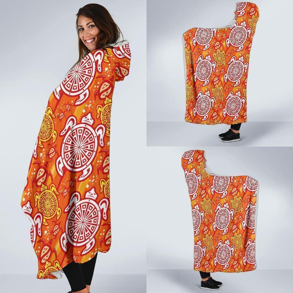 Sea Turtle Hawaiian Orange Pattern Print Hooded Blanket Cloak Blanket sea turtle hawaiian orange pattern print hooded blanket cloak blanket 4406