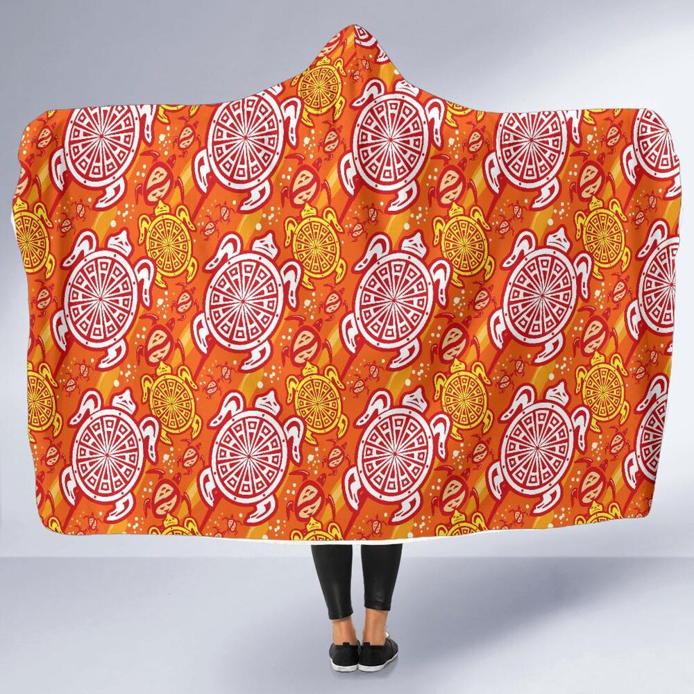 Sea Turtle Hawaiian Orange Pattern Print Hooded Blanket Cloak Blanket sea turtle hawaiian orange pattern print hooded blanket cloak blanket 5430
