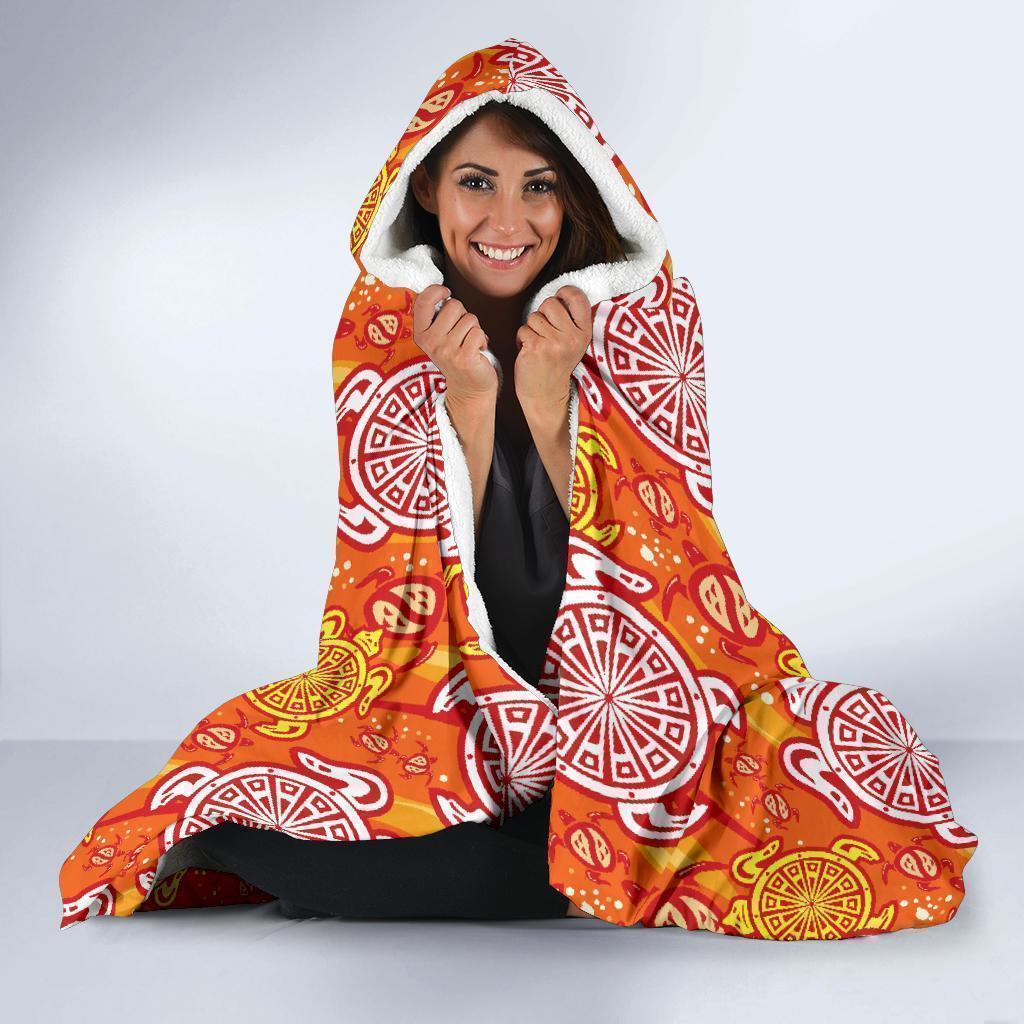 Sea Turtle Hawaiian Orange Pattern Print Hooded Blanket Cloak Blanket sea turtle hawaiian orange pattern print hooded blanket cloak blanket 8403
