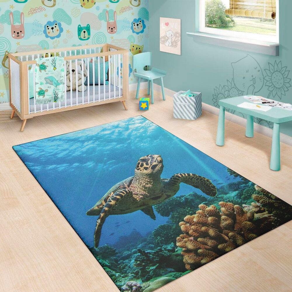 Sea Turtle Underwater Print Area Rug Floor Decor sea turtle underwater print area rug floor decor 3708
