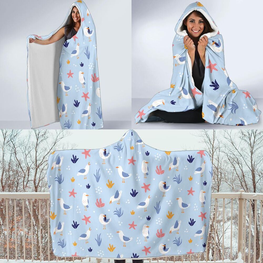 Seagull Print Pattern Hooded Blanket Cloak Blanket seagull print pattern hooded blanket cloak blanket 5166