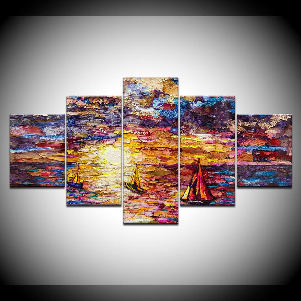 seascape graffiti sailboat abstract 5 panel canvas art wall decor 3930