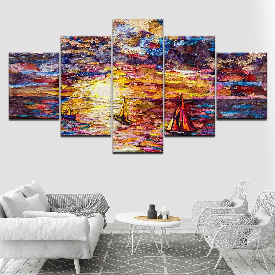 seascape graffiti sailboat abstract 5 panel canvas art wall decor 5498