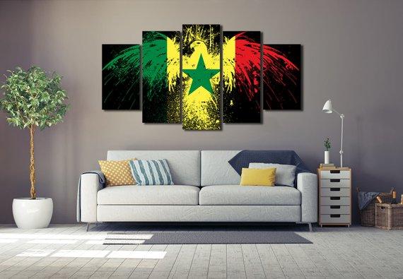 senegal flag eagle abstract 5 panel canvas art wall decor 3183