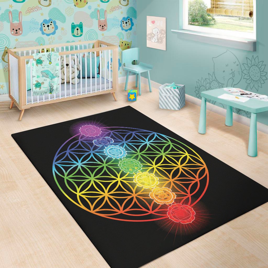 seven chakras flower of life print area rug floor decor 5363