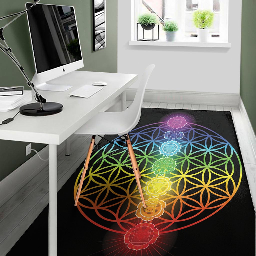 seven chakras flower of life print area rug floor decor 5420