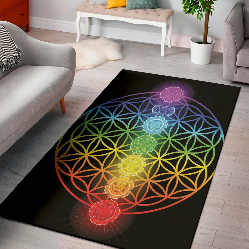 seven chakras flower of life print area rug floor decor 5552