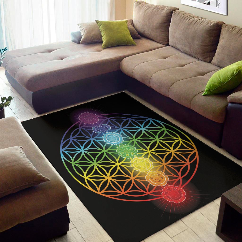 seven chakras flower of life print area rug floor decor 8861