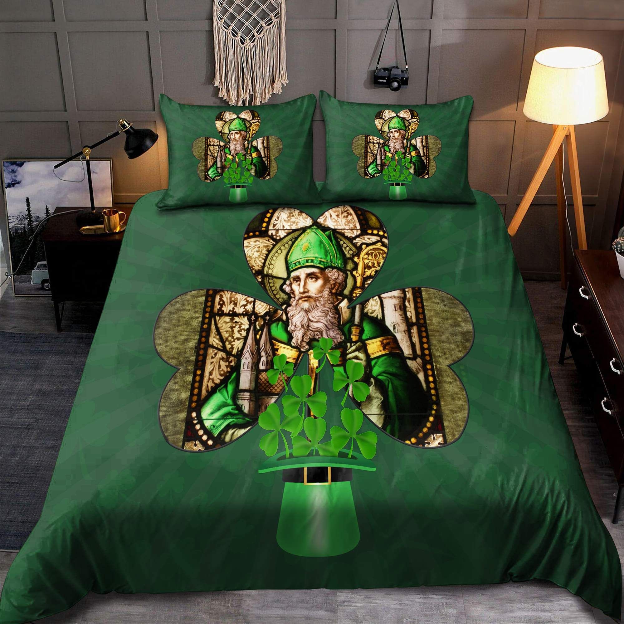 shamrock saint patricks day with top hat duvet cover bedding set 7914