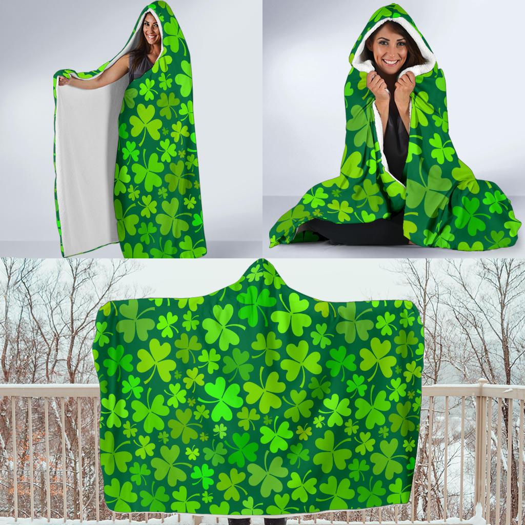 shamrock st patricks day print pattern hooded blanket cloak blanket 2154