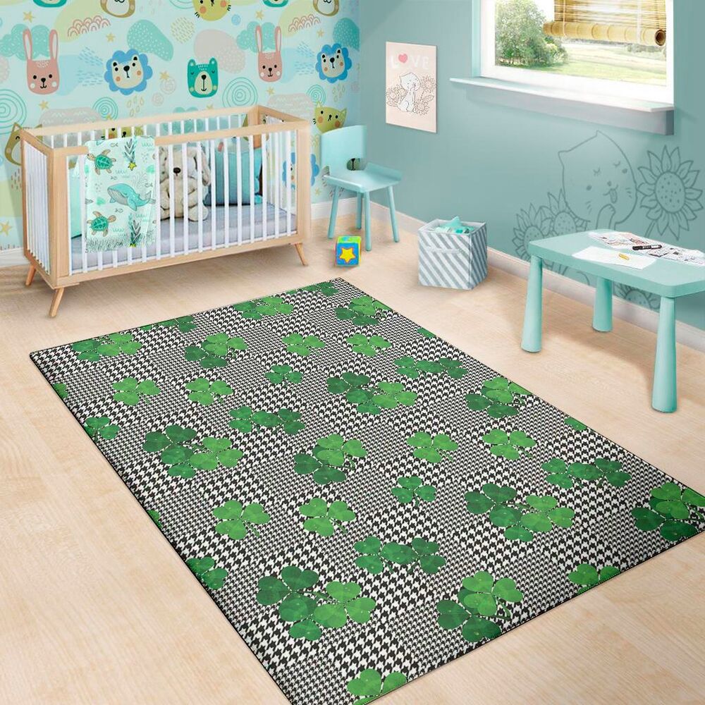 Shamrocks Houndstooth Pattern Print Area Rug Floor Decor shamrocks houndstooth pattern print area rug floor decor 1434