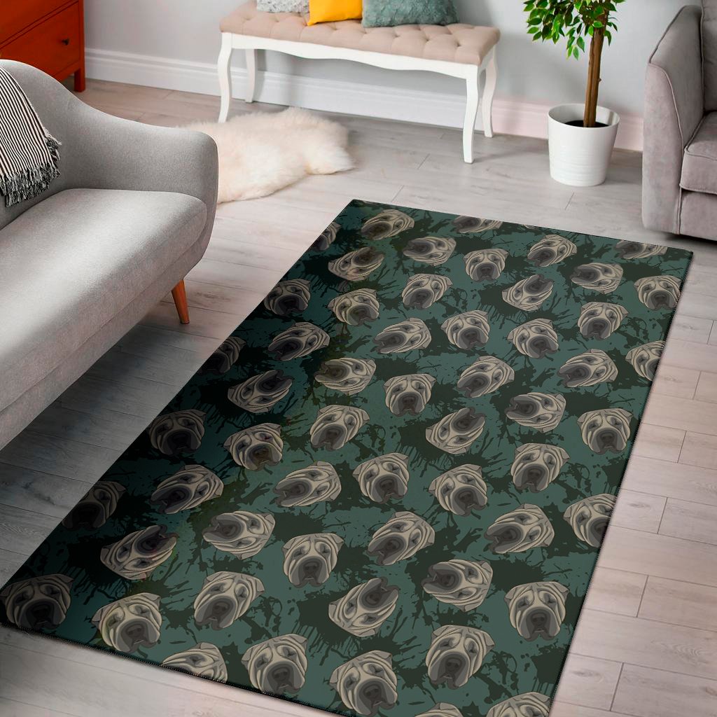 shar pei face pattern print area rug floor decor 7279