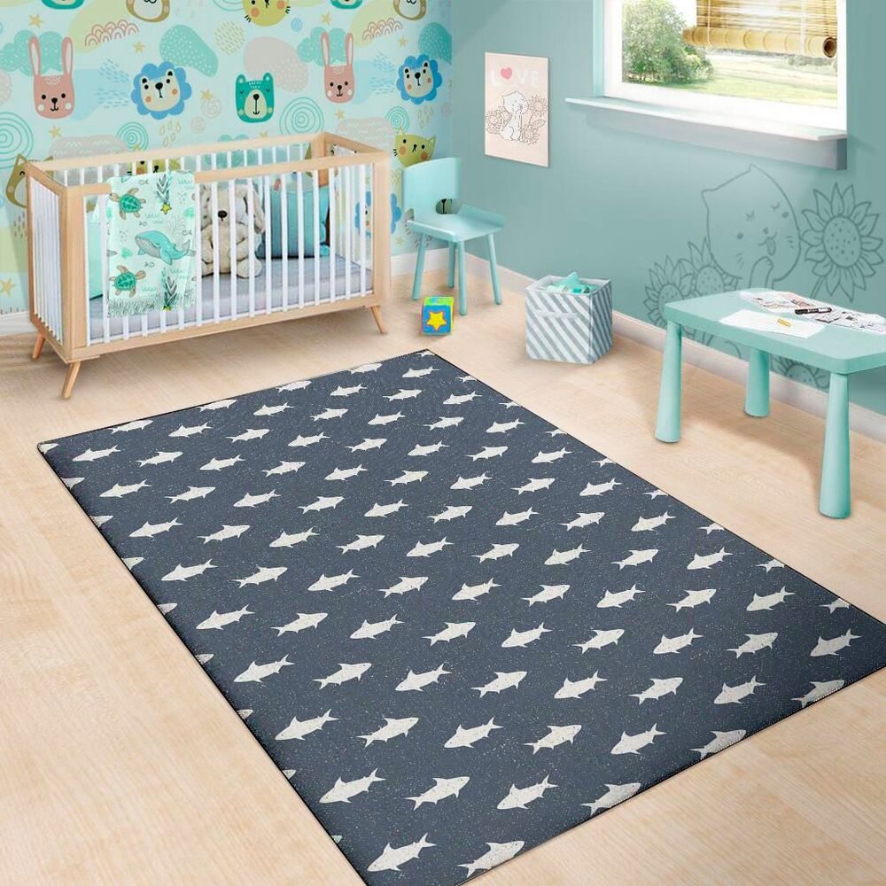 shark fish pattern print area rug floor decor 8460