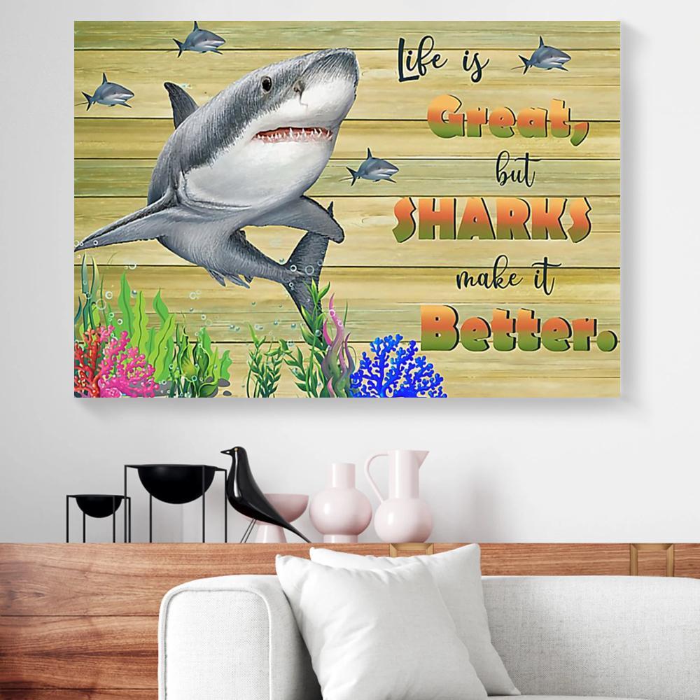 shark horizontal canvas prints wall art decor 4309