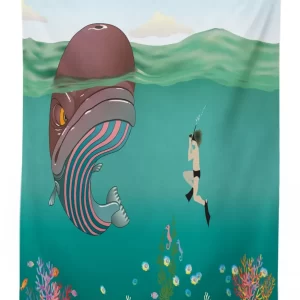 Shells Whale With Scuba 3D Printed Tablecloth Table Decor 1 shells whale with scuba 3d printed tablecloth table decor 1023