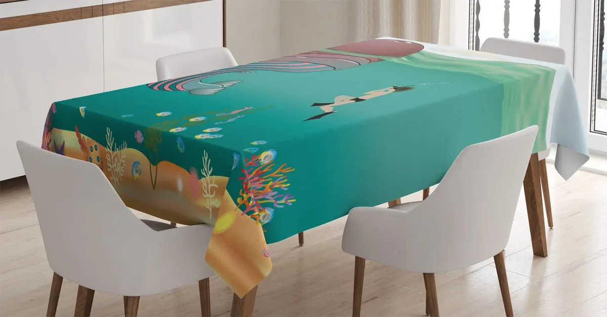 Shells Whale With Scuba 3D Printed Tablecloth Table Decor shells whale with scuba 3d printed tablecloth table decor 8956
