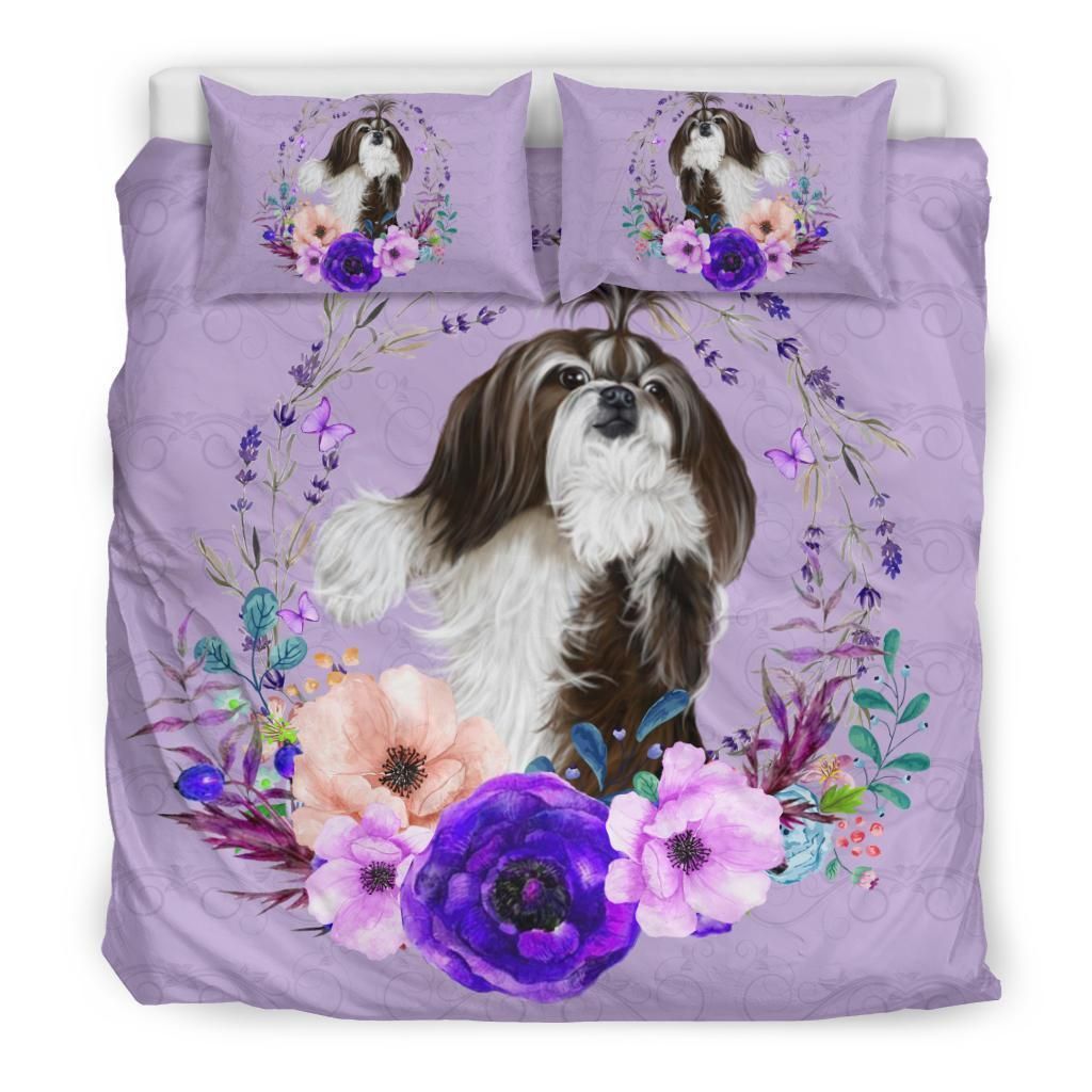 shih tzu flower purple bedding set bedroom decor 1649