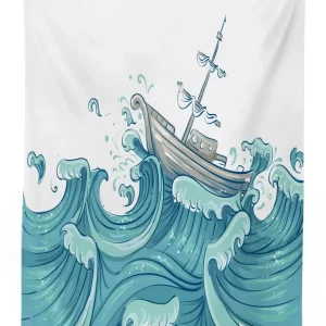 ship and ocean waves 3d printed tablecloth table decor 3587