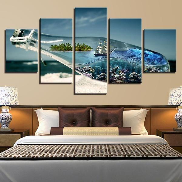 ship in a bottle abstract 5 panel canvas art wall decor 5310