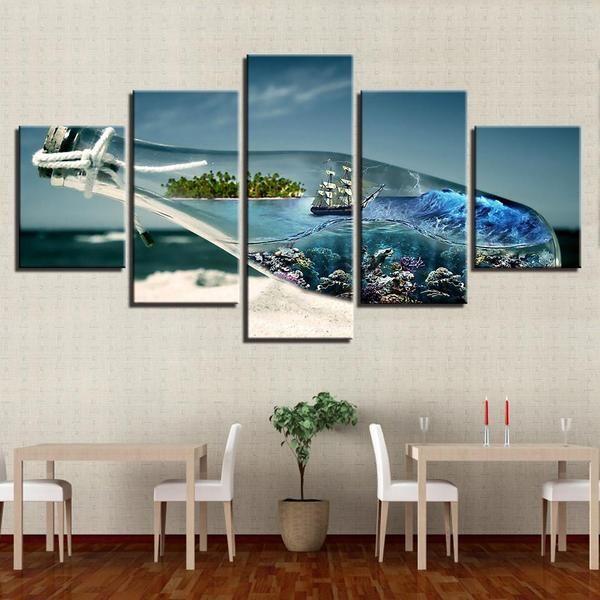 ship in a bottle abstract 5 panel canvas art wall decor 6745
