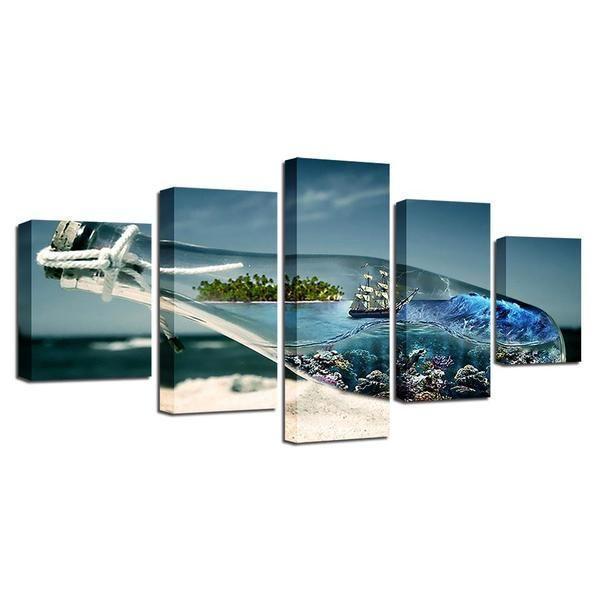 ship in a bottle abstract 5 panel canvas art wall decor 8727