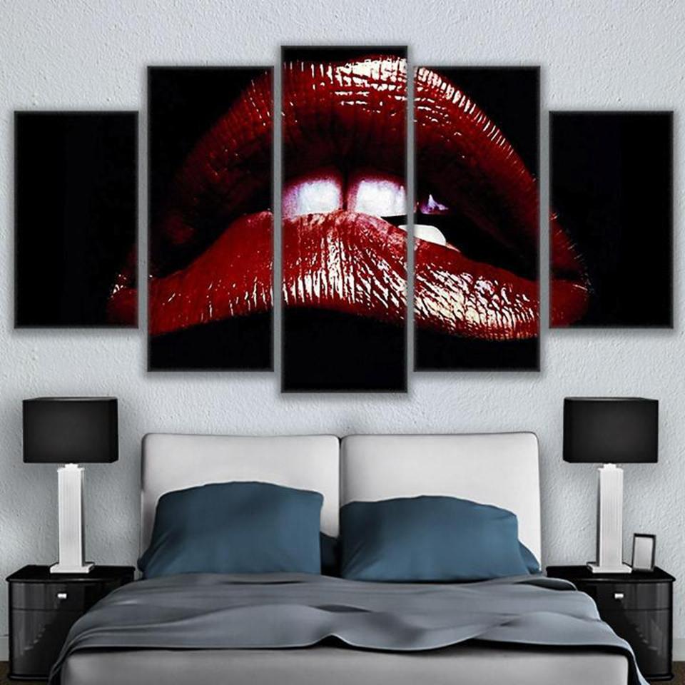 show lips abstract 5 panel canvas art wall decor 1411