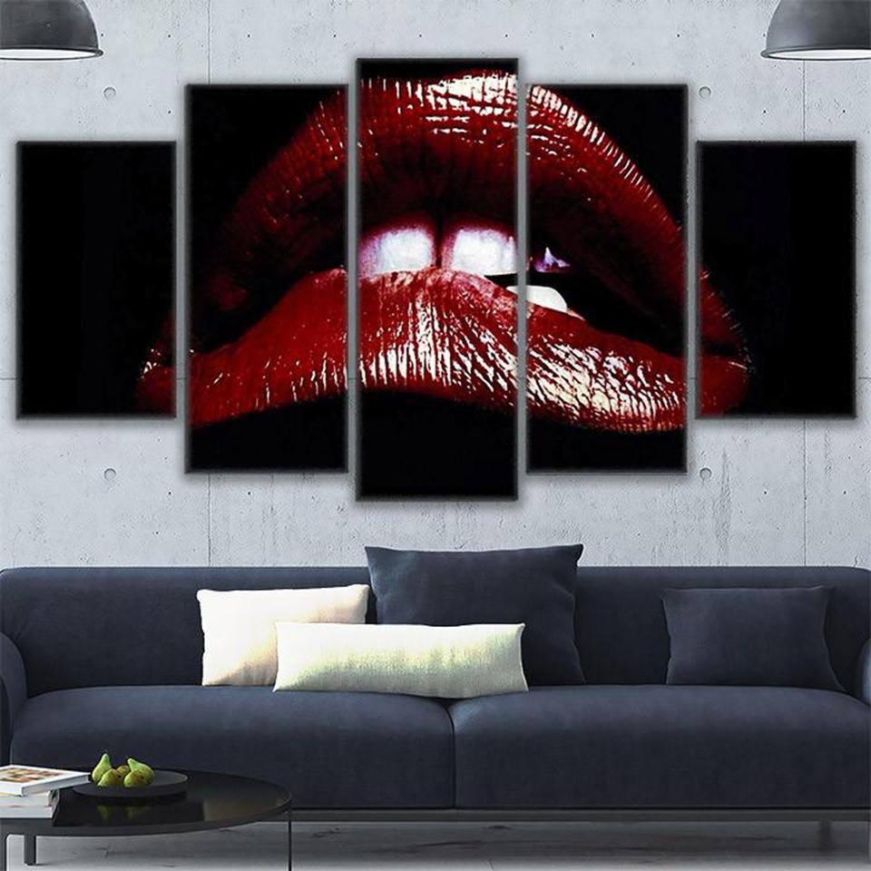 show lips abstract 5 panel canvas art wall decor 1943