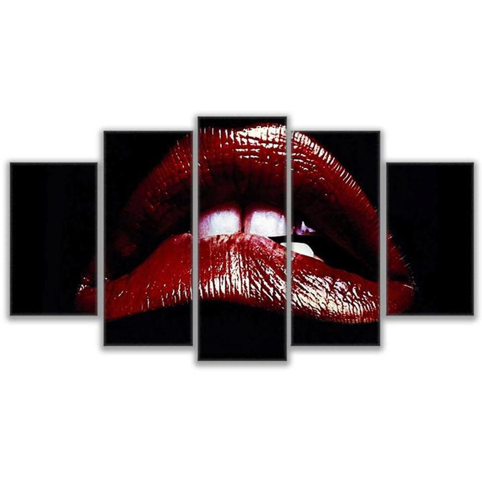 show lips abstract 5 panel canvas art wall decor 2277
