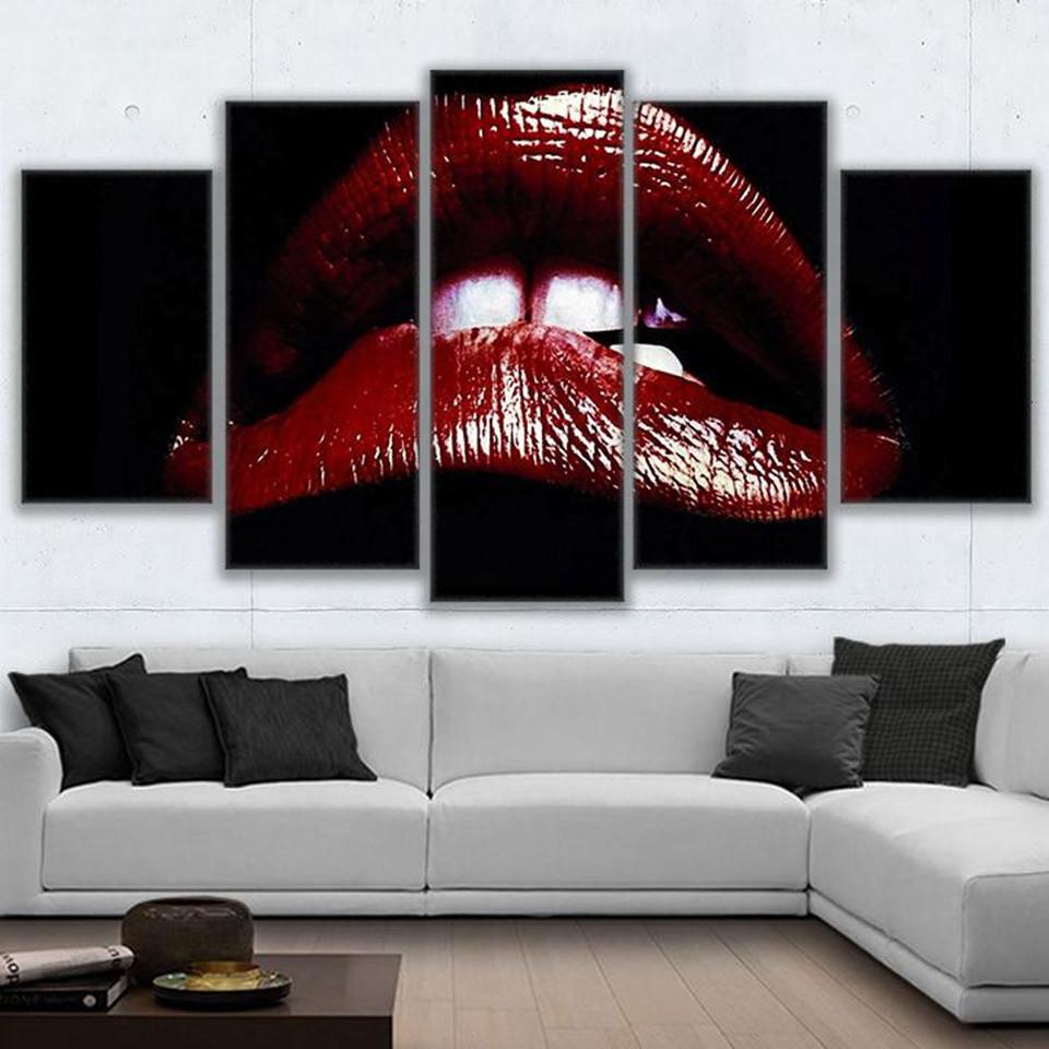 show lips abstract 5 panel canvas art wall decor 5665