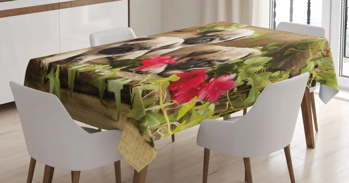 sibling puppies flowers 3d printed tablecloth table decor 1130