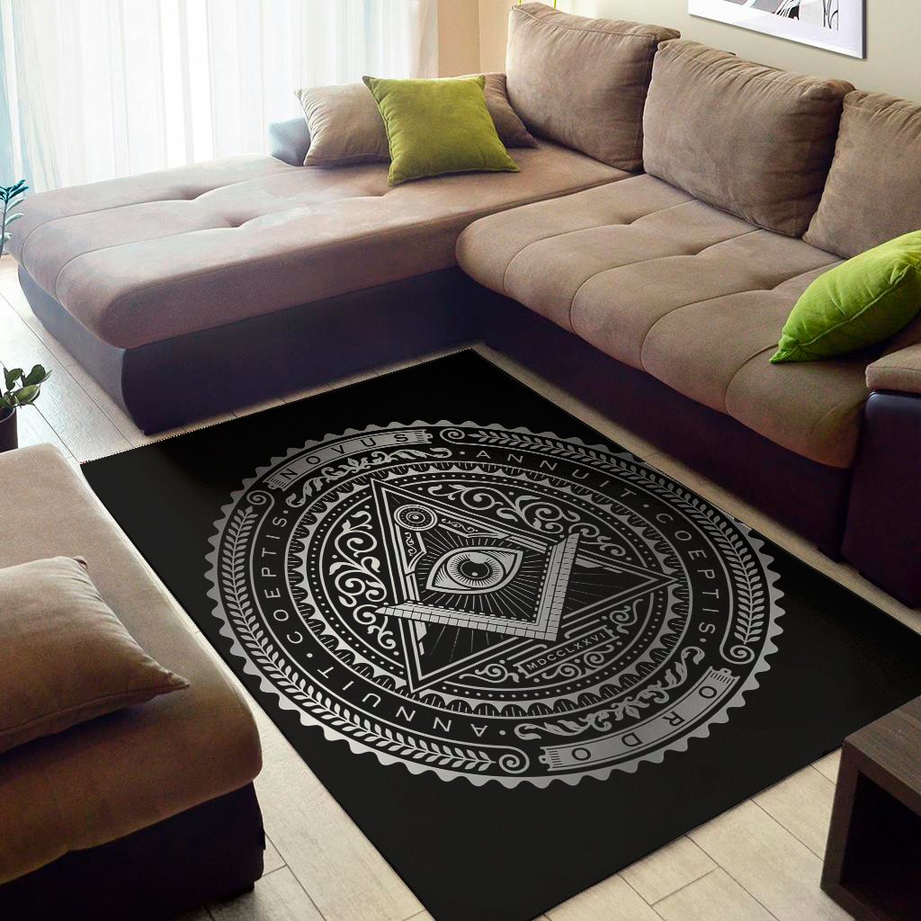 silver and black all seeing eye print area rug floor decor 3186