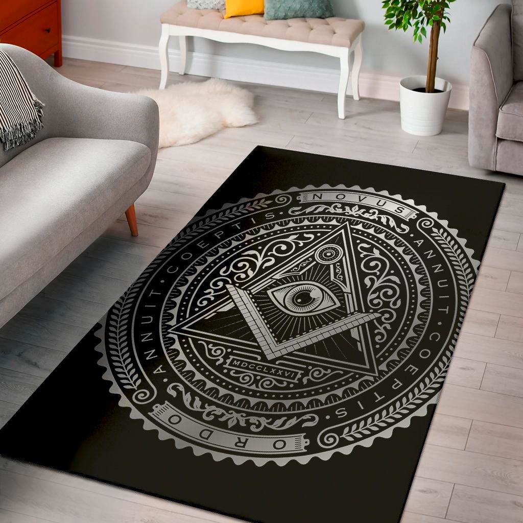 silver and black all seeing eye print area rug floor decor 4447