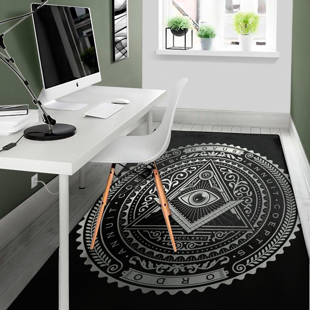 silver and black all seeing eye print area rug floor decor 5498