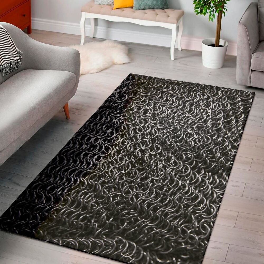 silver chainmail print area rug floor decor 6823