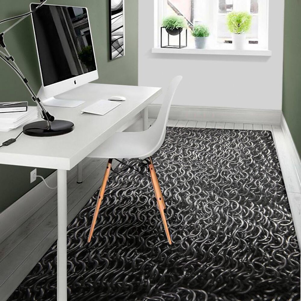 silver chainmail print area rug floor decor 8172