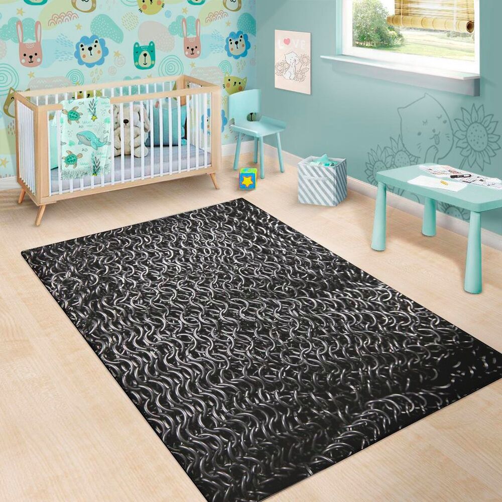 silver chainmail print area rug floor decor 8293