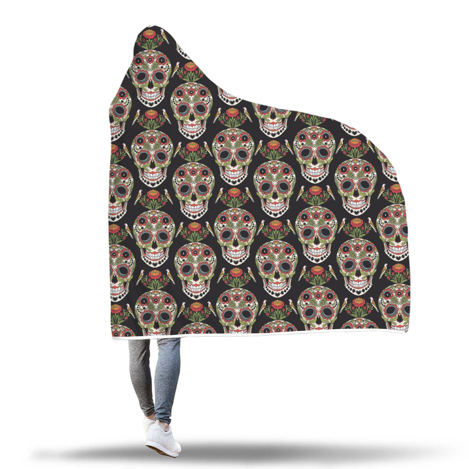 skeleton floral rose sugar skull girly pattern print hooded blanket cloak blanket 5167