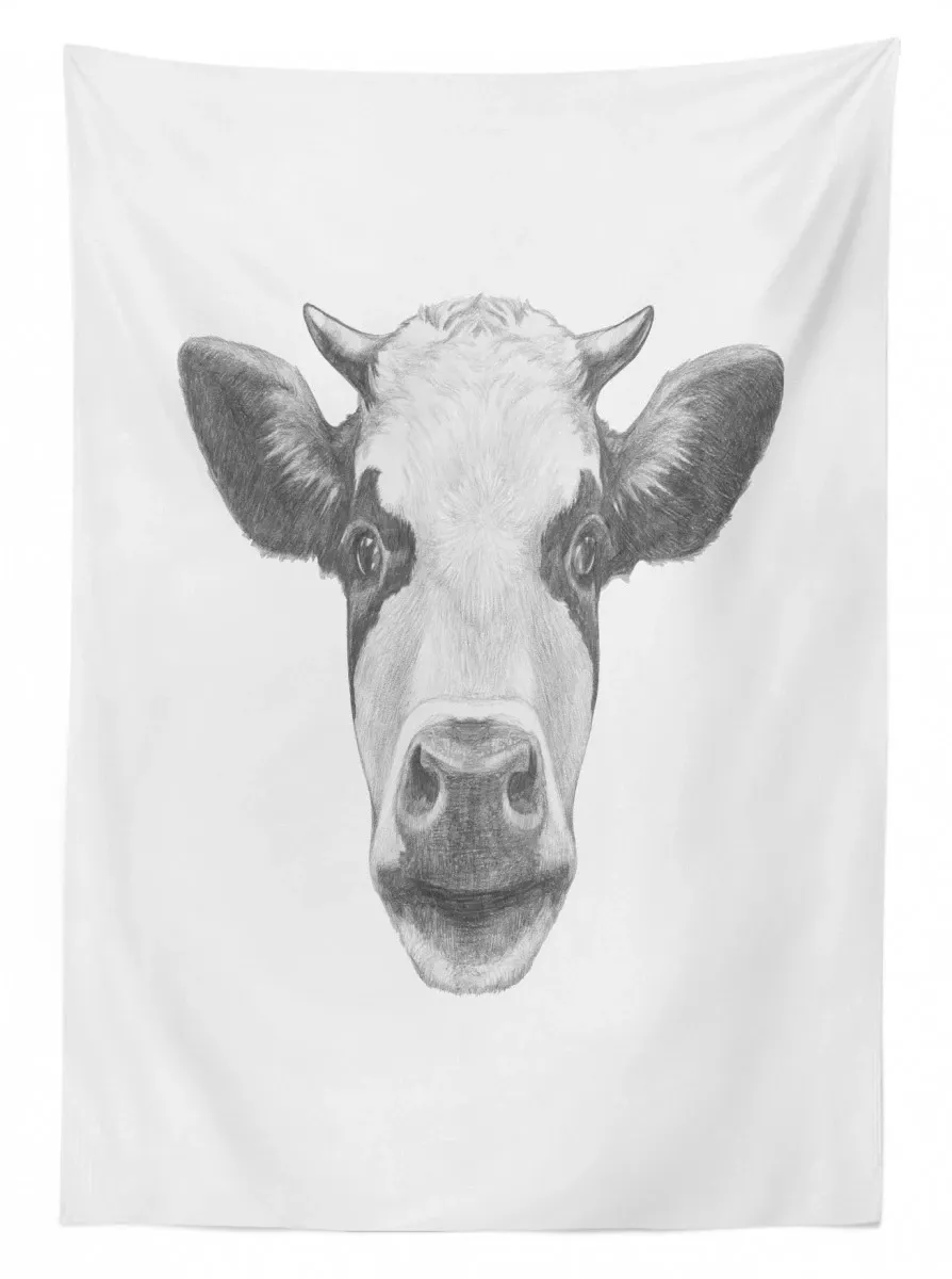 sketch portrait of cow 3d printed tablecloth table decor 4563