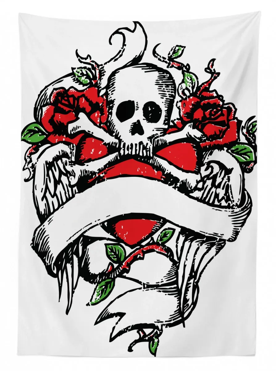 sketch skull big red heart 3d printed tablecloth table decor 6472