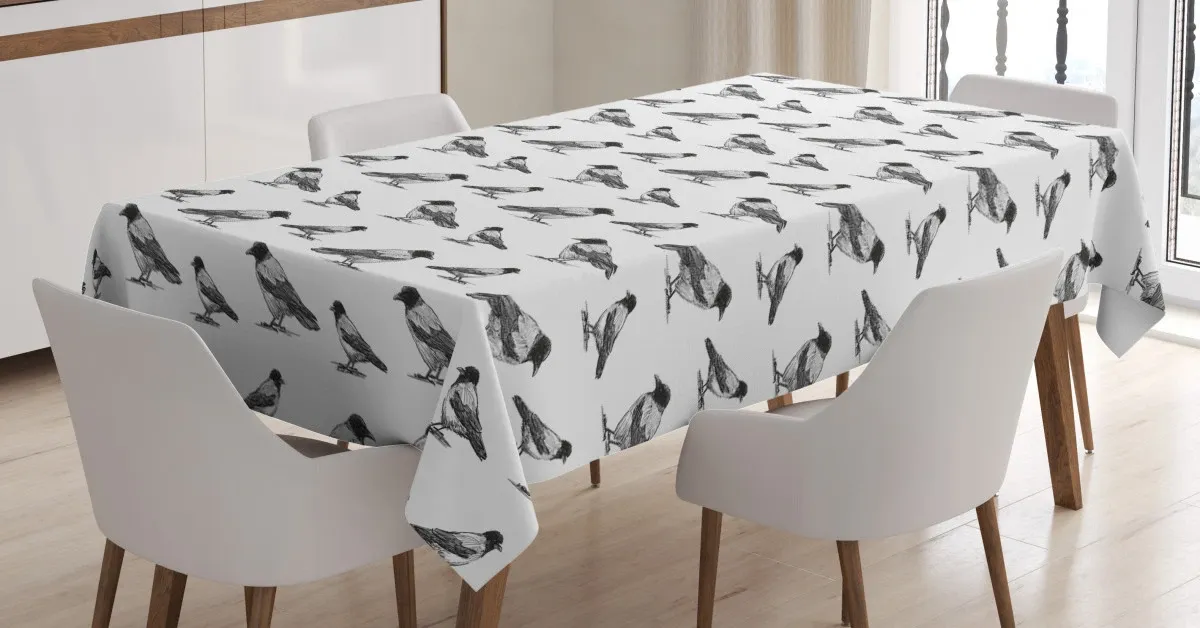 sketchy monochrome bird 3d printed tablecloth table decor 2293