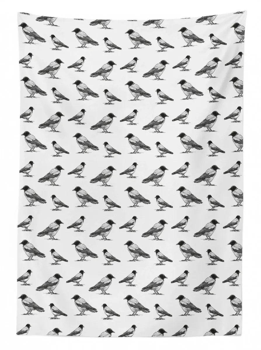 sketchy monochrome bird 3d printed tablecloth table decor 6595