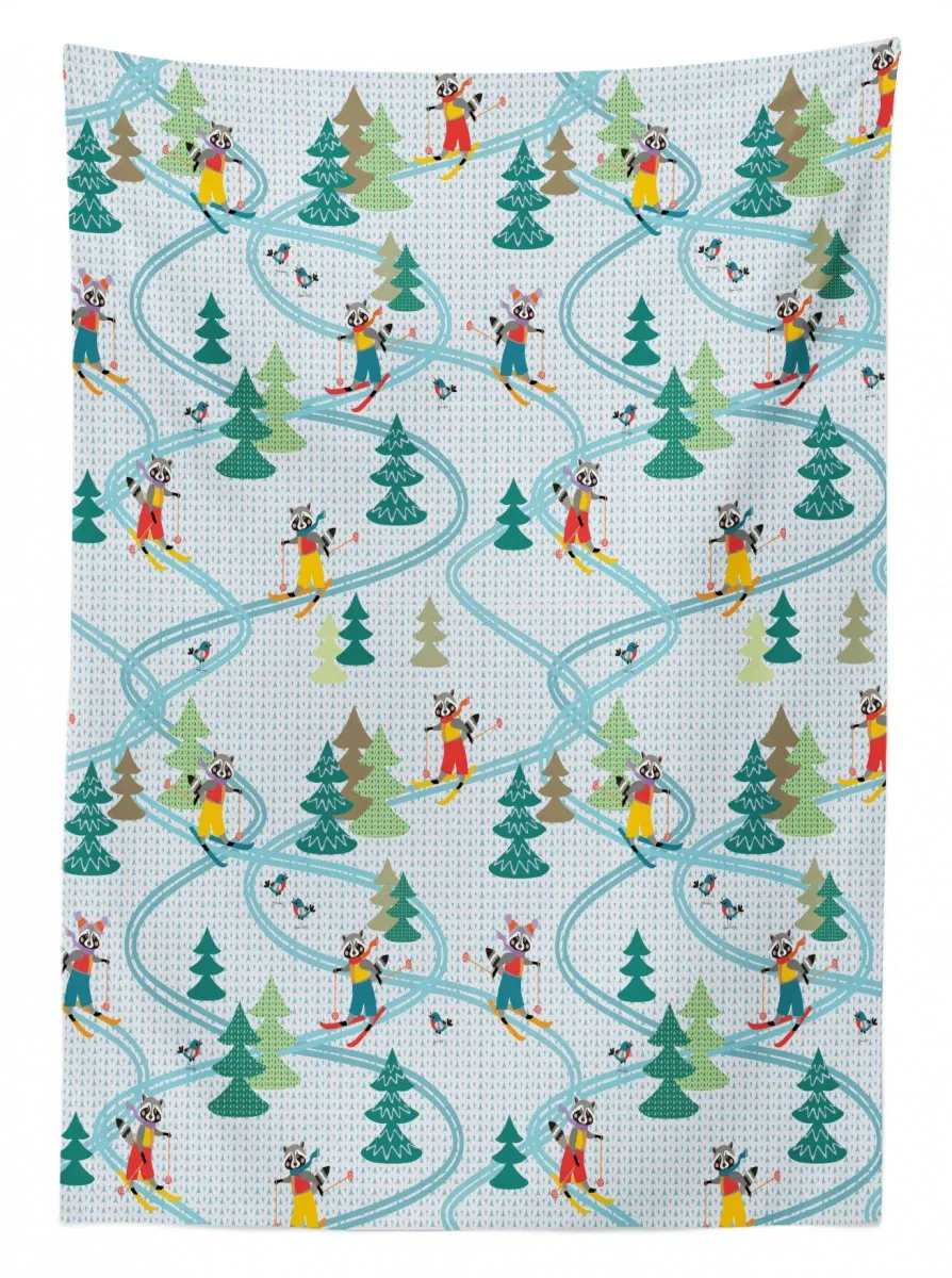 skiing raccoon 3d printed tablecloth table decor 6730