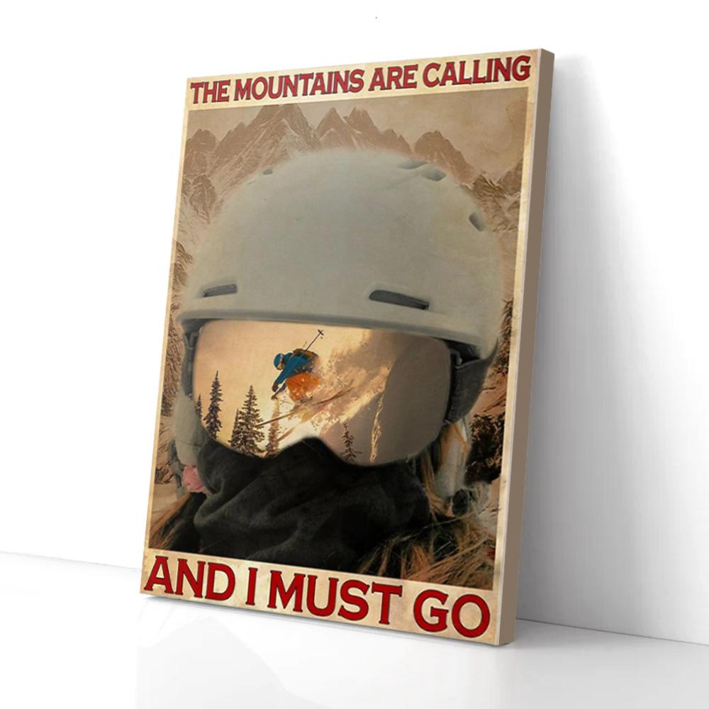 skiing the mountains are calling and i must go helmet canvas prints wall art decor 2074