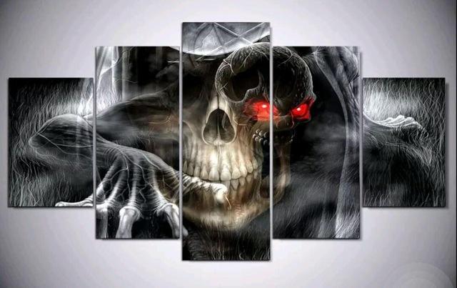 skull 1 abstract 5 panel canvas art wall decor 8957
