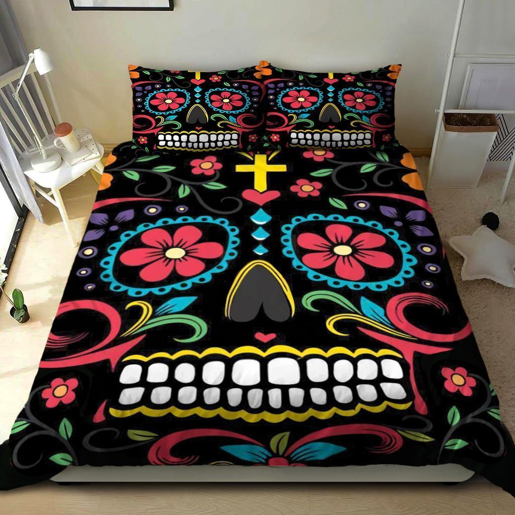 skull day of the dead cross duvet cover bedding set 1873