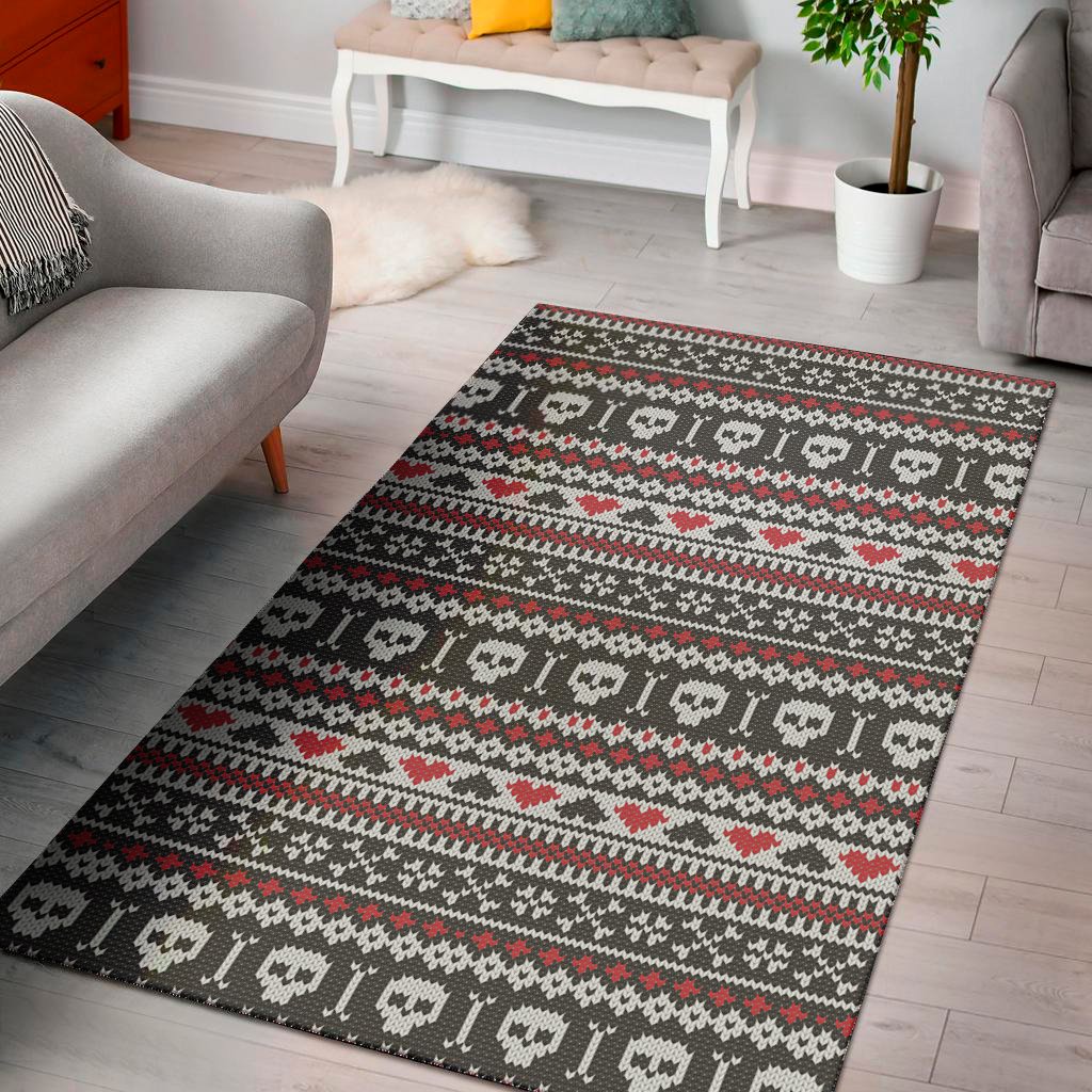 skull knitted pattern print area rug floor decor 2162