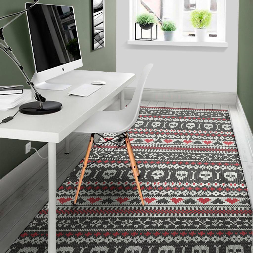 skull knitted pattern print area rug floor decor 2521
