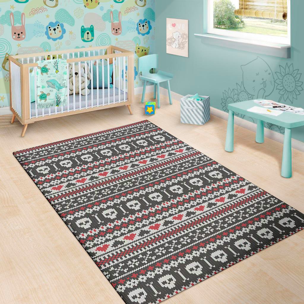 skull knitted pattern print area rug floor decor 3829