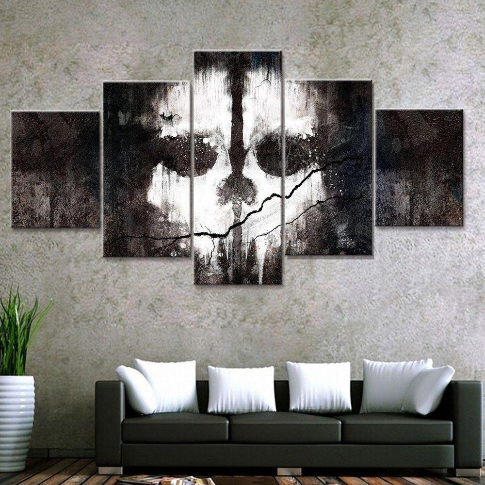 skull punisher style abstract 5 panel canvas art wall decor 3823