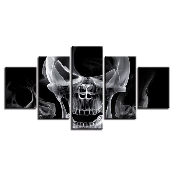 skull smoke smoking black and white abstract 5 panel canvas art wall decor 1399